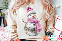 Disco Ball Snowman In Pink | Sublimation PNG