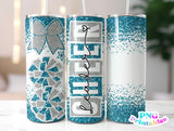 Cheer Glitter 20 oz Skinny Tumbler png Design - Aqua and Silver