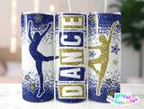 Dance Glitter 20 oz Skinny Tumbler Royal Blue and Gold | PNG Sublimation File