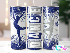 Dance Glitter 20 oz Skinny Tumbler Royal Blue and Silver | PNG Sublimation File