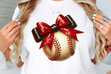 Baseball With Red and Black Glitter Bow | PNG Sublimation File