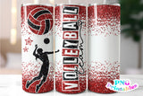 Volleyball Glitter 20 oz Skinny Tumbler png Design -  Red and Black