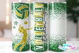 Volleyball Glitter 20 oz Skinny Tumbler png Design -  Green and Yellow