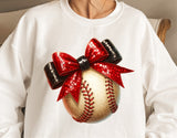 Baseball With Red and Black Glitter Bow | PNG Sublimation File