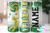 Volleyball Glitter 20 oz Skinny Tumbler png Design -  Green and Yellow