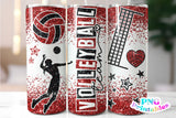 Volleyball Glitter 20 oz Skinny Tumbler png Design -  Red and Black