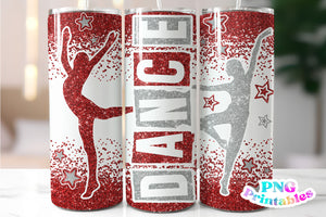 Dance Glitter 20 oz Skinny Tumbler Red and Silver | PNG Sublimation File