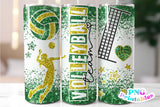 Volleyball Glitter 20 oz Skinny Tumbler png Design -  Green and Yellow