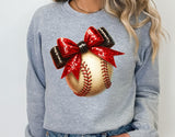 Baseball With Red and Black Glitter Bow | PNG Sublimation File