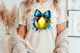 Softball with Blue and Black Bow | PNG File