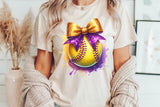 Softball with Purple and Gold Bow | PNG File