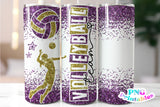 Volleyball Glitter 20 oz Skinny Tumbler png Design -  Purple and Gold