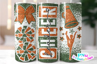 Cheer Glitter 20 oz Skinny Tumbler png Design - Dark Green and Orange