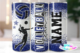 Volleyball Glitter 20 oz Skinny Tumbler png Design -  Royal Blue and Black