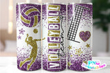 Volleyball Glitter 20 oz Skinny Tumbler png Design -  Purple and Gold