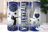 Volleyball Glitter 20 oz Skinny Tumbler png Design -  Royal Blue and Black