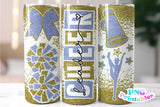 Cheer Glitter 20 oz Skinny Tumbler png Design - Gold and Light Blue