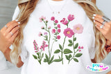 Faux Embroidery Pink Wildflower Pocket | PNG Sublimation File