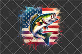 Bass Fish and American Flag | Fishing PNG Print File