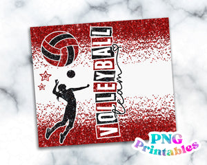 Volleyball Glitter 20 oz Skinny Tumbler png Design -  Red and Black