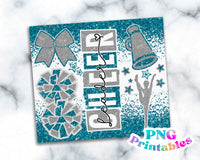 Cheer Glitter 20 oz Skinny Tumbler png Design - Aqua and Silver