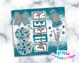 Cheer Glitter 20 oz Skinny Tumbler png Design - Aqua and Silver