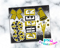Cheer Glitter 20 oz Skinny Tumbler png Design - Black and Yellow