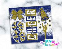 Cheer Glitter 20 oz Skinny Tumbler png Design - Blue and Gold