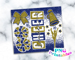 Cheer Glitter 20 oz Skinny Tumbler png Design - Blue and Gold