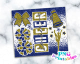 Cheer Glitter 20 oz Skinny Tumbler png Design - Blue and Gold