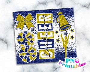 Cheer Glitter 20 oz Skinny Tumbler png Design - Blue and Yellow