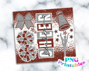 Cheer Glitter 20 oz Skinny Tumbler png Design - Brown and Silver