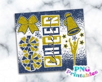 Cheer Glitter 20 oz Skinny Tumbler png Design - Navy Blue and Yellow