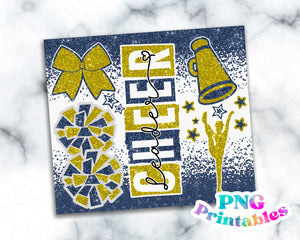 Cheer Glitter 20 oz Skinny Tumbler png Design - Navy Blue and Yellow