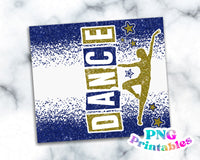 Dance Glitter 20 oz Skinny Tumbler Royal Blue and Gold | PNG Sublimation File