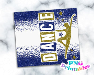 Dance Glitter 20 oz Skinny Tumbler Royal Blue and Gold | PNG Sublimation File
