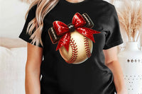 Baseball With Red and Black Glitter Bow | PNG Sublimation File
