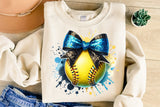 Softball with Blue and Black Bow | PNG File