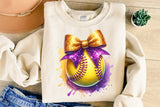 Softball with Purple and Gold Bow | PNG File