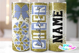 Cheer Glitter 20 oz Skinny Tumbler png Design - Gold and Light Blue