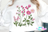 Faux Embroidery Pink Wildflower Pocket | PNG Sublimation File