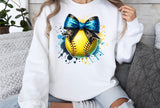 Softball with Blue and Black Bow | PNG File