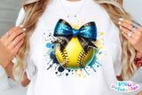 Softball with Blue and Black Bow | PNG File