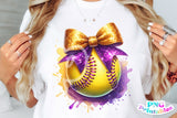 Softball with Purple and Gold Bow | PNG File