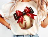 Baseball With Red and Black Glitter Bow | PNG Sublimation File