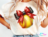 Softball with Red and Black Bow | PNG File