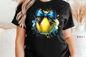 Softball with Blue and Black Bow | PNG File