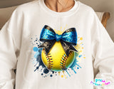 Softball with Blue and Black Bow | PNG File