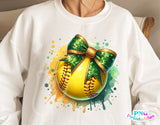 Softball with Green and Gold Bow | PNG File