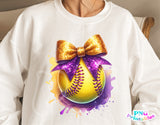 Softball with Purple and Gold Bow | PNG File